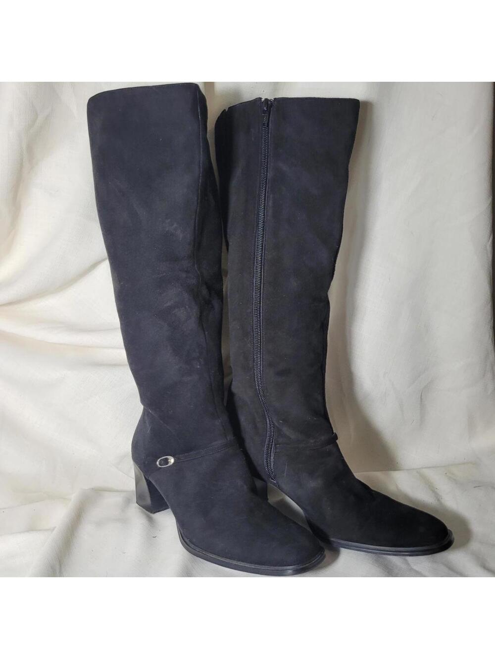 90s Karen Scott Suede Leather Black Knee Boots - 9
